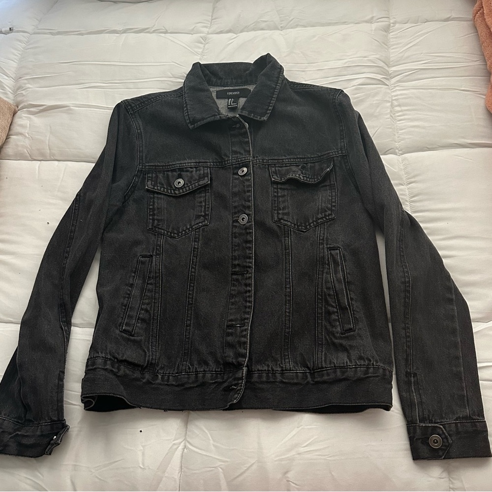 Size s forever 21 grey black denim jacket